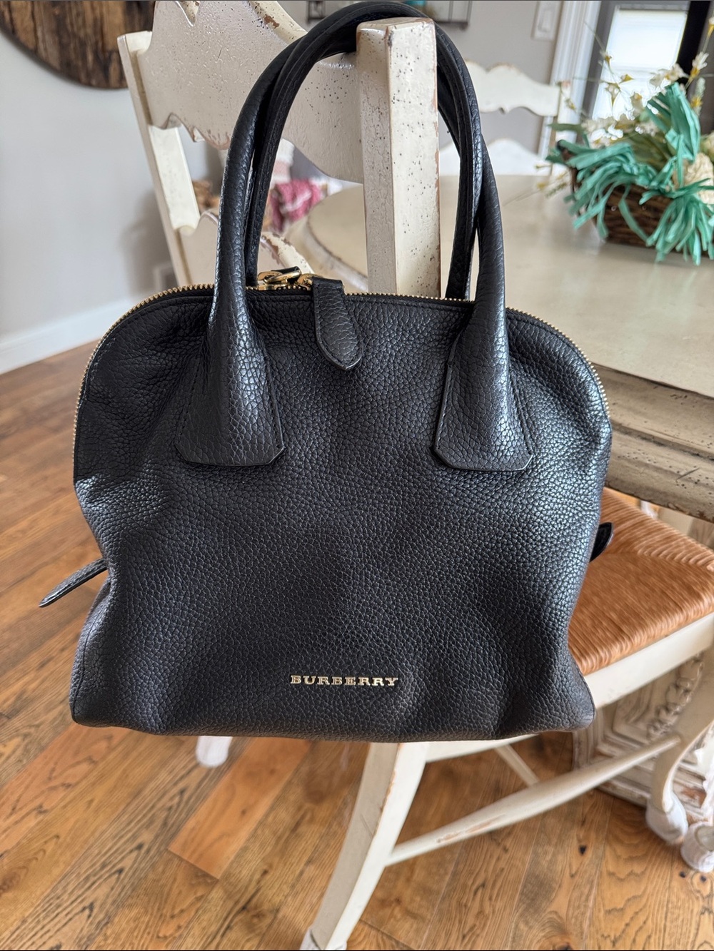 Burberry Black Leather Satchel with Gold Hardware